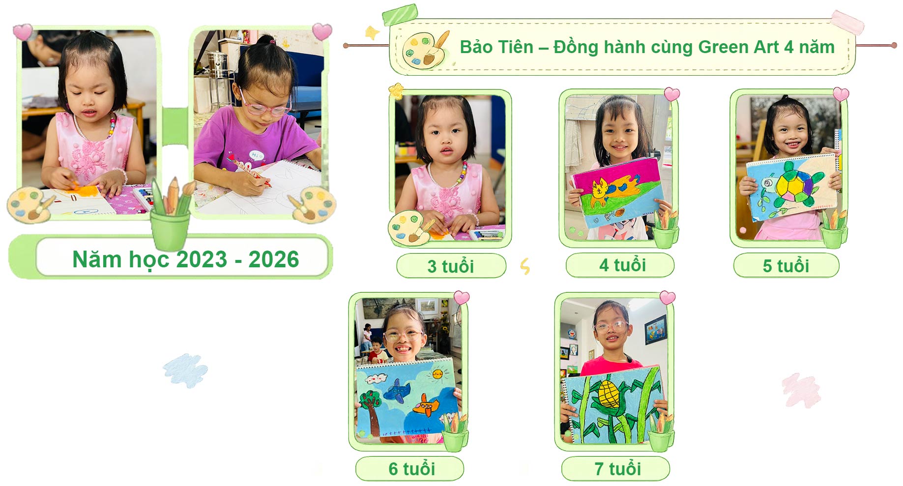 hành trình bảo tiên học vẽ 4 năm tại lớp vẽ thiếu nhi Green Art Class