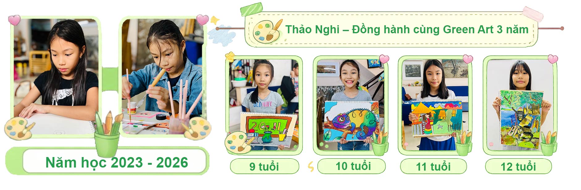 hành trình Thảo Nghi học vẽ 3 năm tại lớp vẽ thiếu nhi Green Art Class
