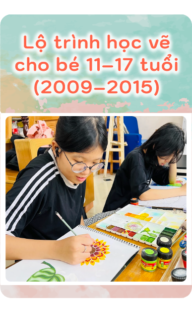 Lộ trình học vẽ cho bé 11 tuổi tới 17 tuổi tại lớp vẽ green art class ở thảo điền