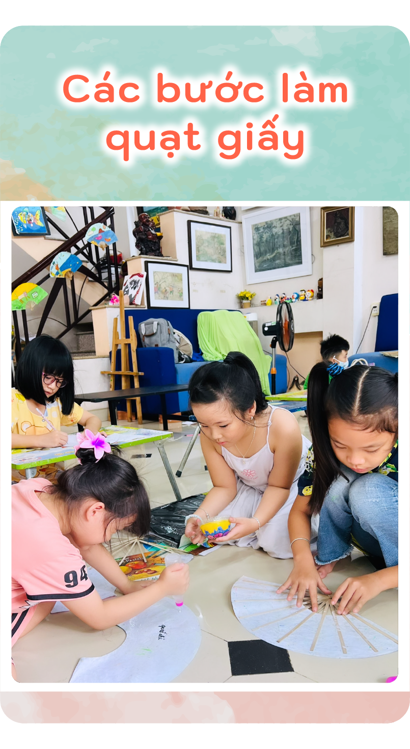 hướng dẫn làm quạt giấy tại buổi học vẽ thảo điền