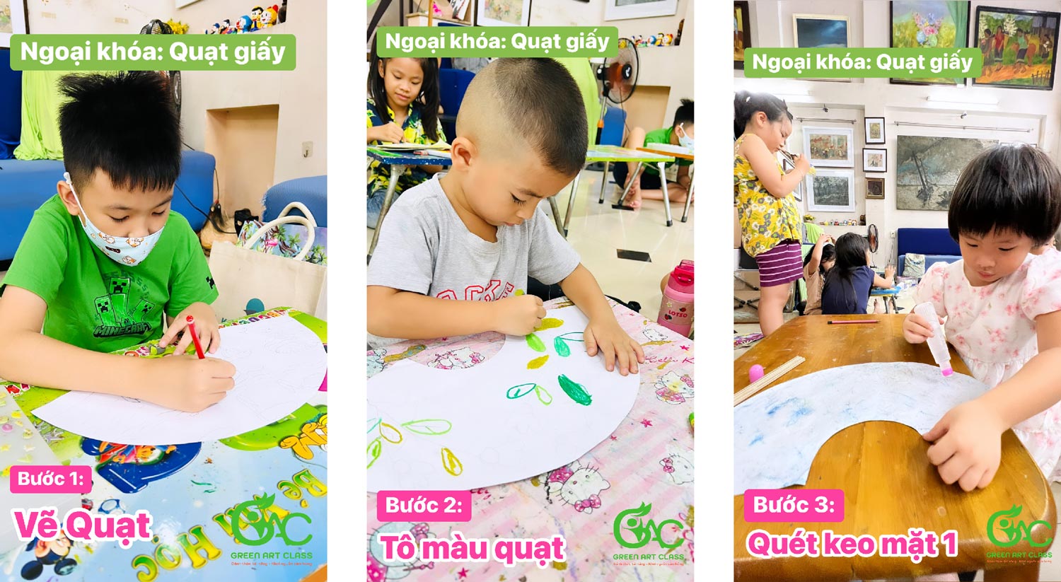 hướng dẫn các bước làm quạt giấy trong lớp vẽ green art class