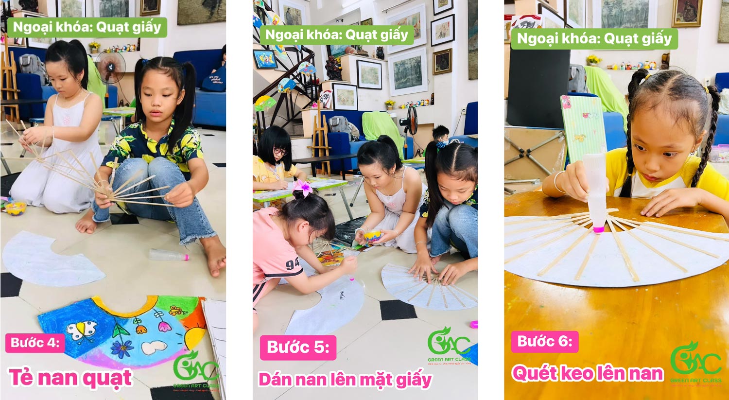 hướng dẫn các bước làm quạt giấy trong lớp vẽ green art class