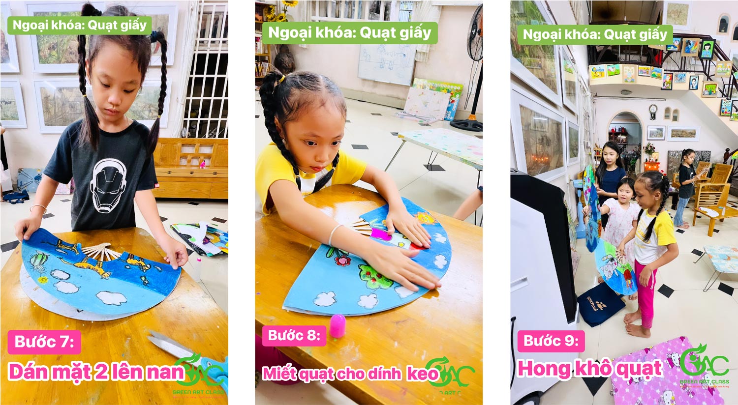 hướng dẫn các bước làm quạt giấy trong lớp vẽ green art class