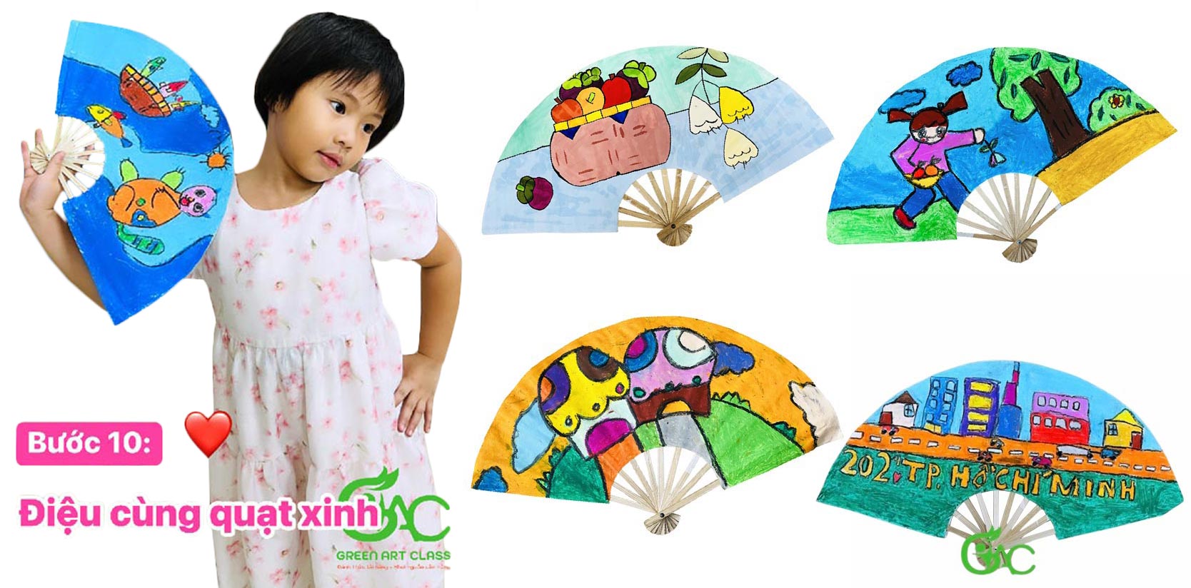 hướng dẫn các bước làm quạt giấy trong lớp vẽ green art class