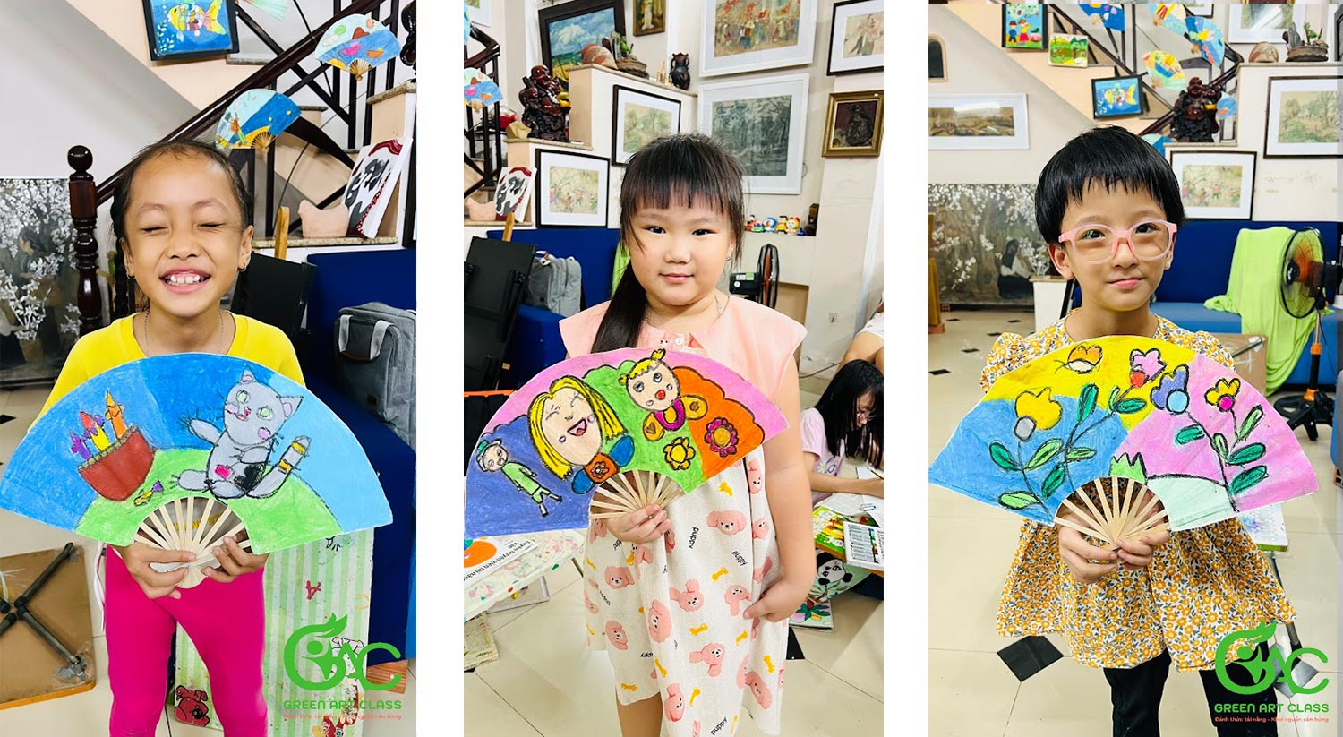 hướng dẫn các bước làm quạt giấy trong lớp vẽ green art class